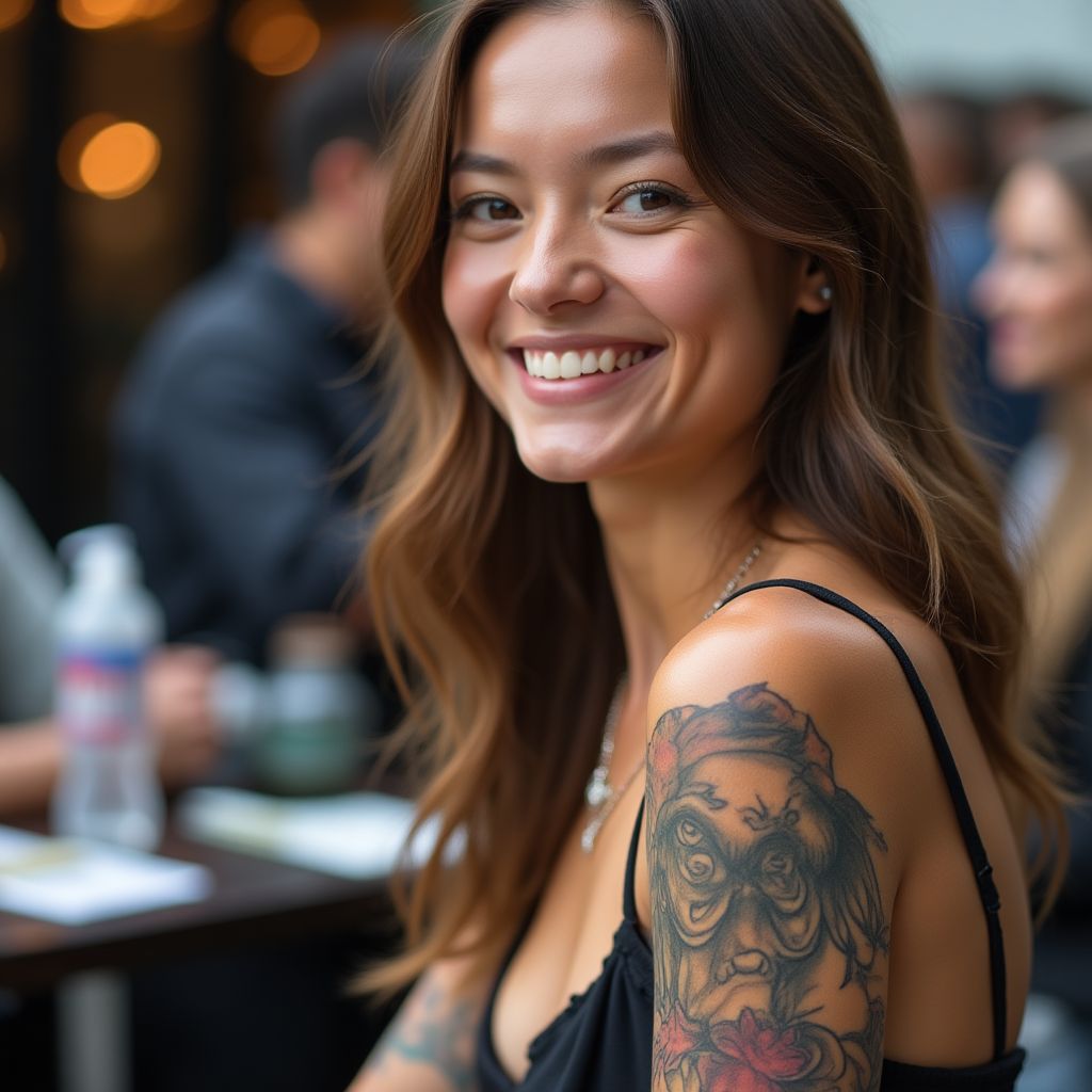 Cliente satisfecho mostrando su tatuaje