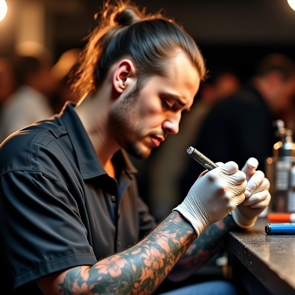 Artistas tatuando en el festival